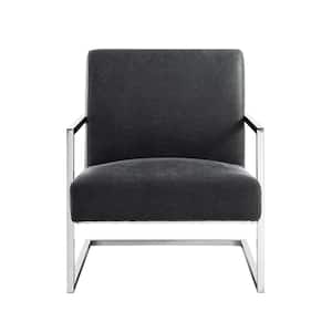 Konnor Charcoal/Chrome PU Leather Accent Chair with Square Arm