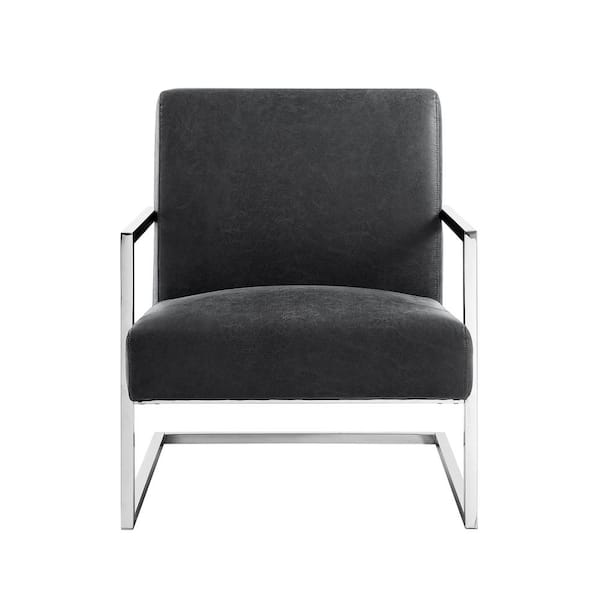 Nicole Miller Konnor Charcoal/Chrome PU Leather Accent Chair with Square Arm