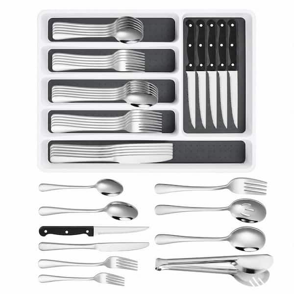 53-Piece Silver Stainless Steel Flatware Set with 6-Compartment Drawer Organizer (Service for 8), Dishwasher Safe