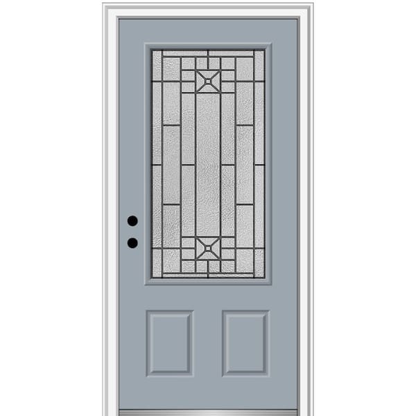 MMI Door 36 in. x 80 in. Courtyard Right-Hand 3/4 Lite Decorative Painted Fiberglass Smooth Prehung Front Door, 4-9/16 in. Frame