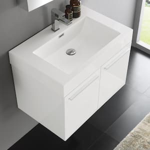 Vista 30 in. Vanity in White with Acrylic Vanity Top in White with White Basin and Mirrored Medicine Cabinet