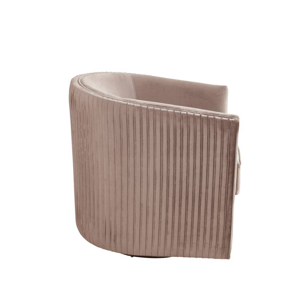 Transitional Gray Velour Swivel Accent Chair with Acacia Wood Frame