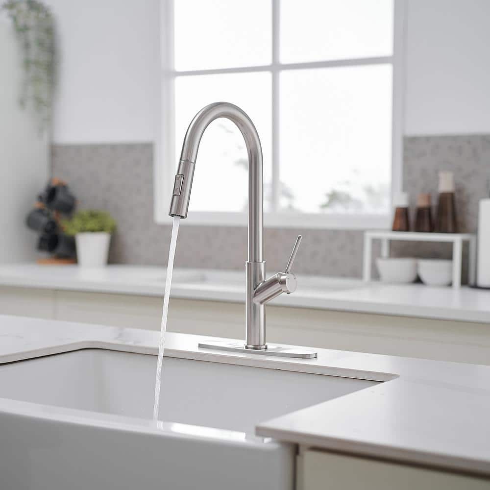 Nickel High-Arc Single Handle Pull-Down Kitchen Faucet
