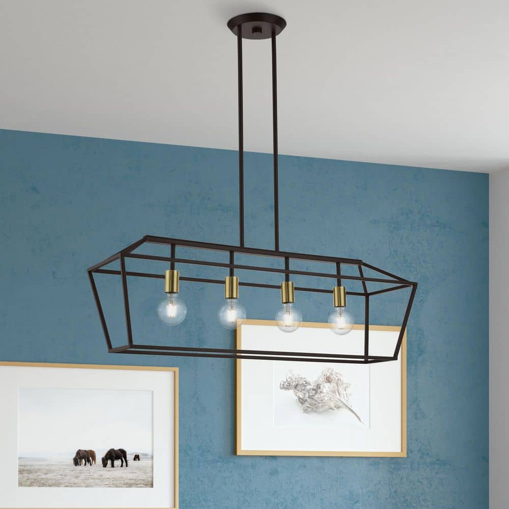 Devone Transitional 4-Light Linear Chandelier in Bronze/Antique Brass