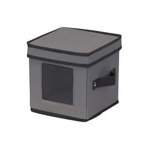 8 Qt. Saucer Storage Box, Holds 12 Saucers with Felt Protectors, Windowed Panel, 2 Riveted Handles in Gray