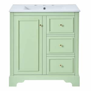 29.96 in. W Single Sink Freestanding Bath Vanity in Green with White Ceramic Top, 3 Drawers and 1 Adjustable shelves