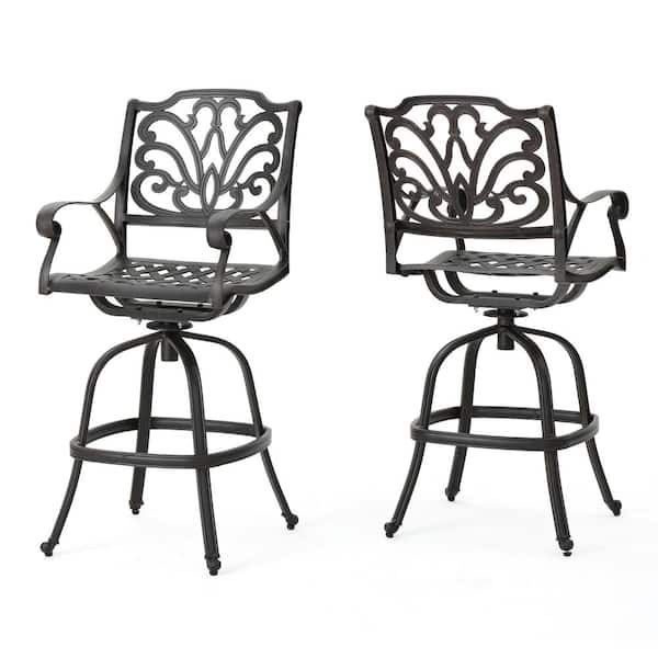 Bronze Swivel Metal Outdoor Patio Bar Stool (2-Pack)