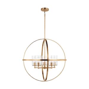 Alturas 5-Light Satin Brass Modern Hanging Globe Chandelier with Clear Seeded Glass Shades