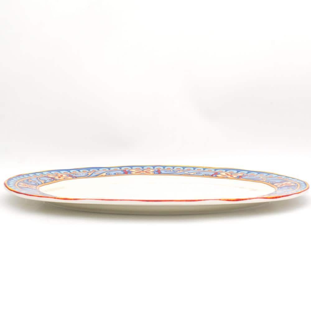 Duomo 18" Oval Ceramic Platter with Colorful Floral Design