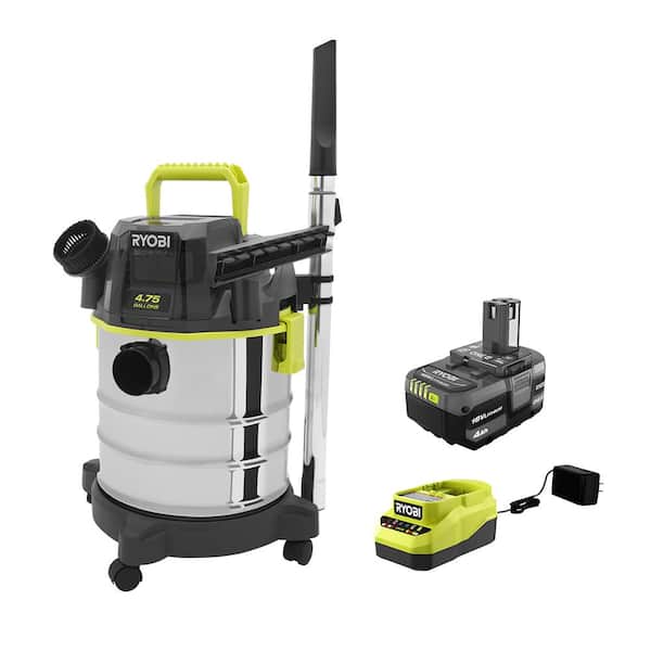 RYOBI ONE+ 18V Cordless 4.75 Gal. Wet/Dry Vacuum Kit with 4.0 Ah Battery and Charger