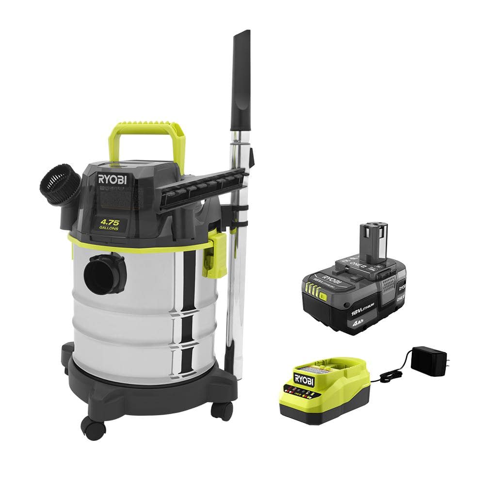 RYOBI ONE+ 18V Cordless 4.75 Gal. Wet/Dry Vacuum Kit with 4.0 Ah Battery and Charger PWV201KN - The Home Depot