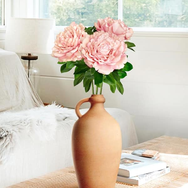 30 in. Large Dusty Mauve Artificial Velvet Peony Flower Stem Spray (Set of 3)