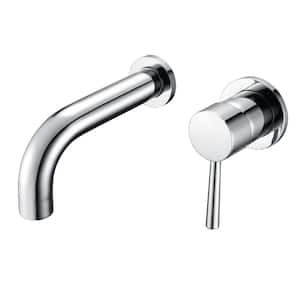 Modern Single Handle Wall Mount Roman Tub Faucet with Valve in Chrome