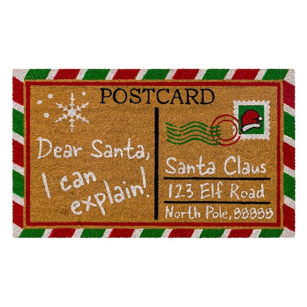 Home Accents Holiday Santa Postcard Vinyl Back Coir 18 in. x 30 in. Holiday Doormat