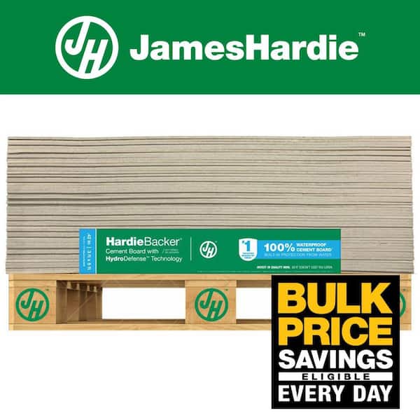 HardieBacker with HydroDefense Technology 1/2 in. x 3 ft. x 5 ft. Waterproof Cement Backer Board 1000-Sheets