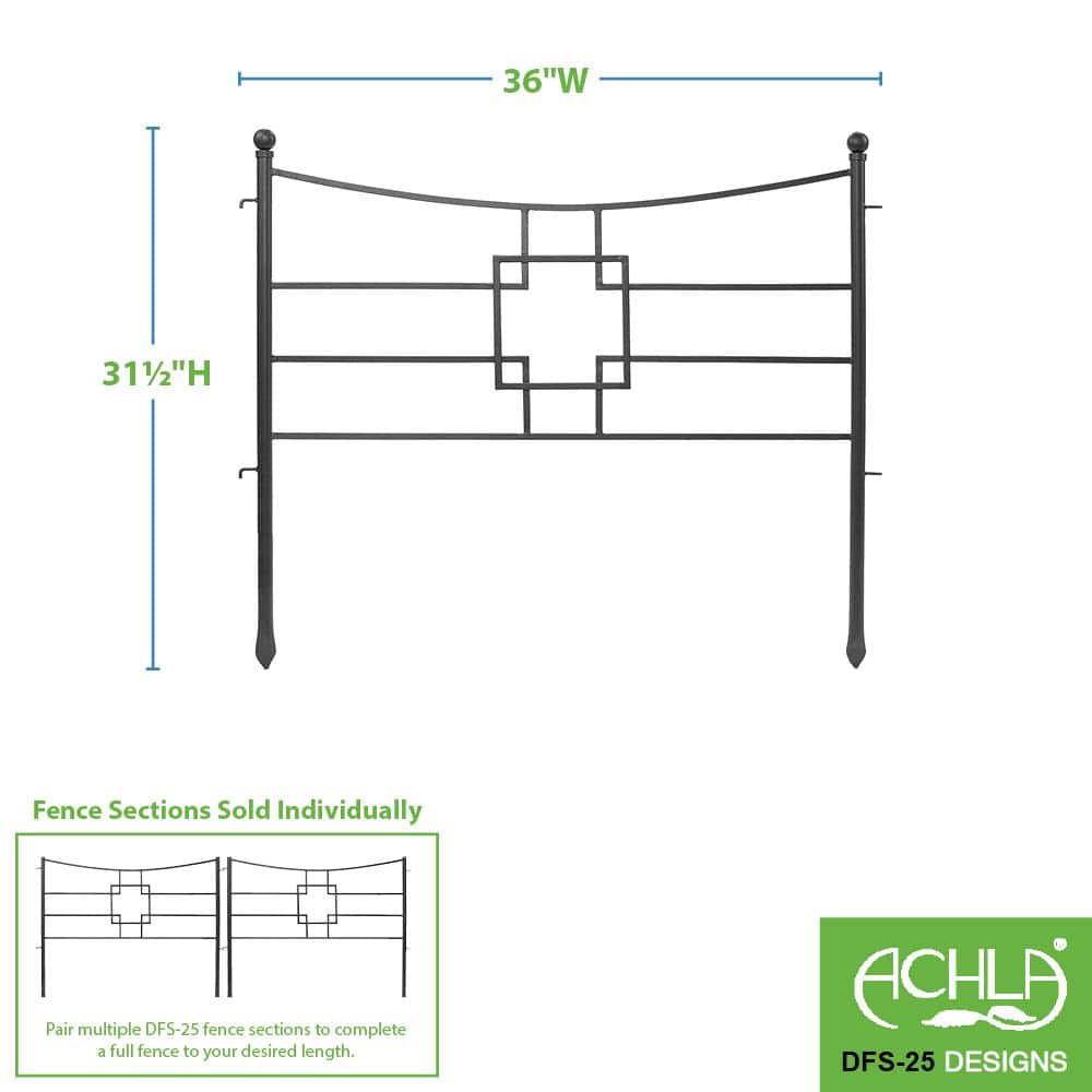 Black Wrought Iron Square-on-Squares Garden Fence Set