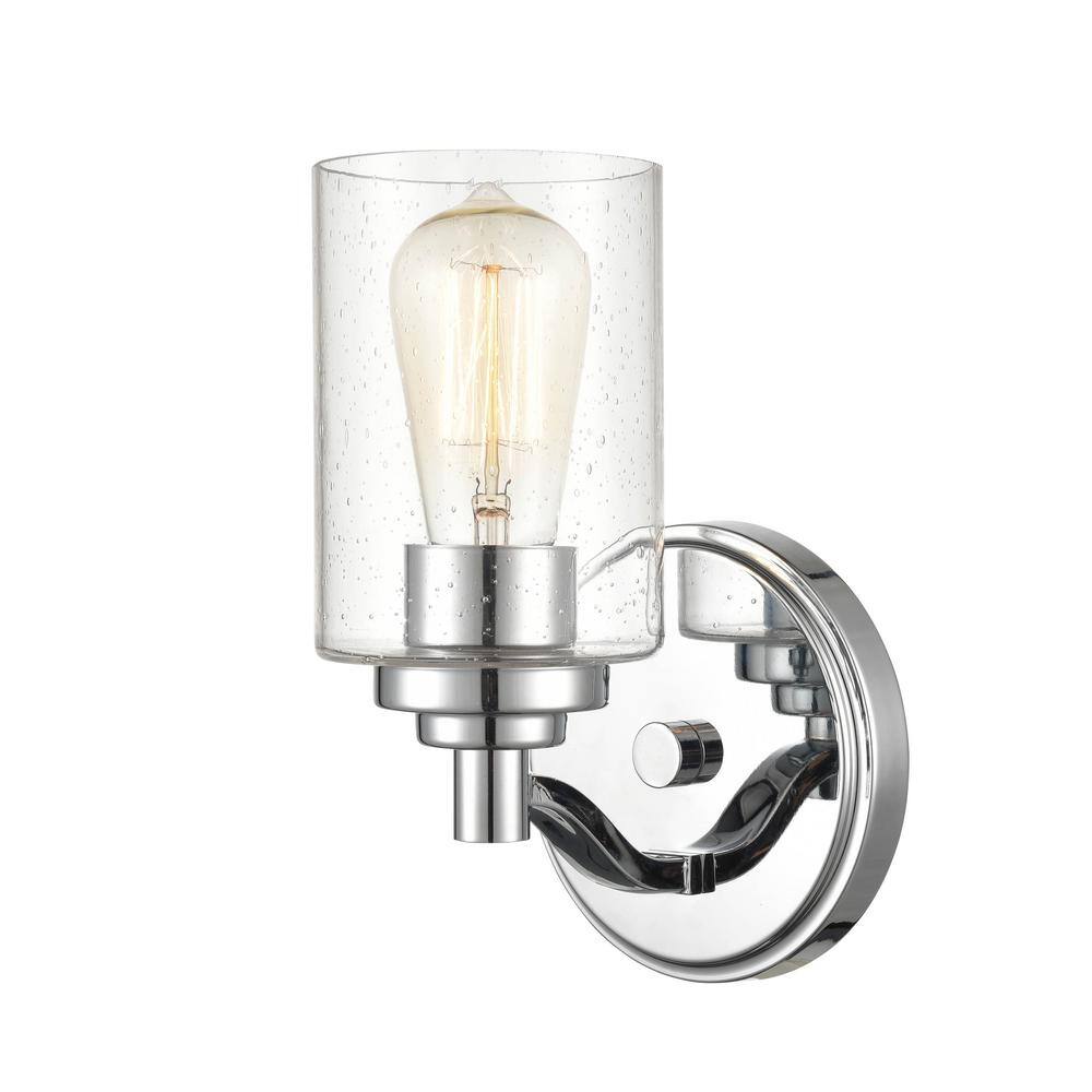 Chrome Cylinder Outdoor Wall Sconce with Glass Shade