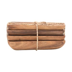 6.5 in. W x 1 in. H Rectangular Natural Acacia Wood Serving Tray with Seagrass Tie (Set of 4)