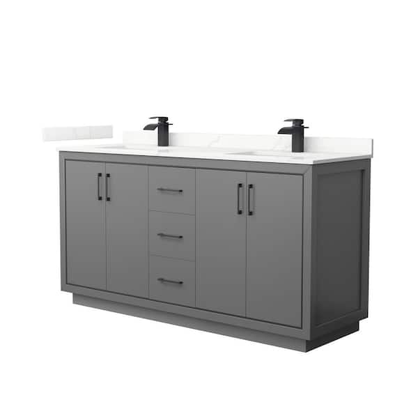 Wyndham Collection Icon 66 in. W x 22 in. D x 35 in. H Double Bath Vanity in Dark Gray with Giotto Quartz Top