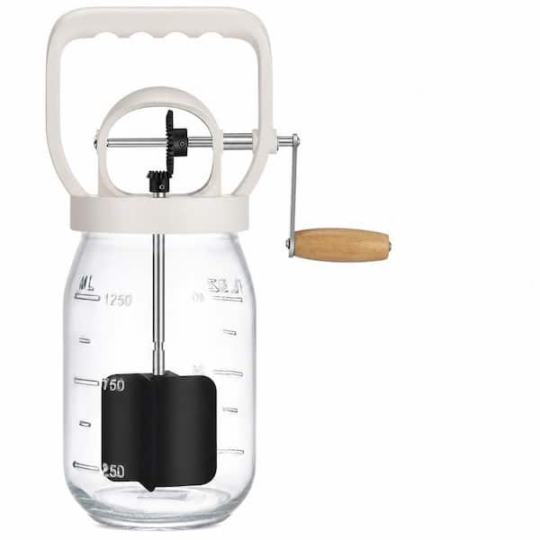 Classical 1.5L Glass Butter Churner with Hand Crank, Safety Guard, and Sifting Lid for Homemade Butter