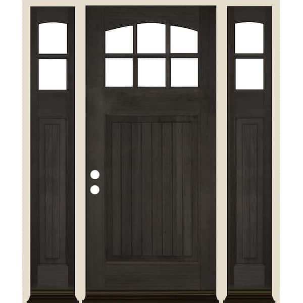 Krosswood Doors 64 in. x 80 in. V-Groove Arch 6-Lite Clear Glass Black Stain Right Hand Hemlock Prehung Front Door with DSL