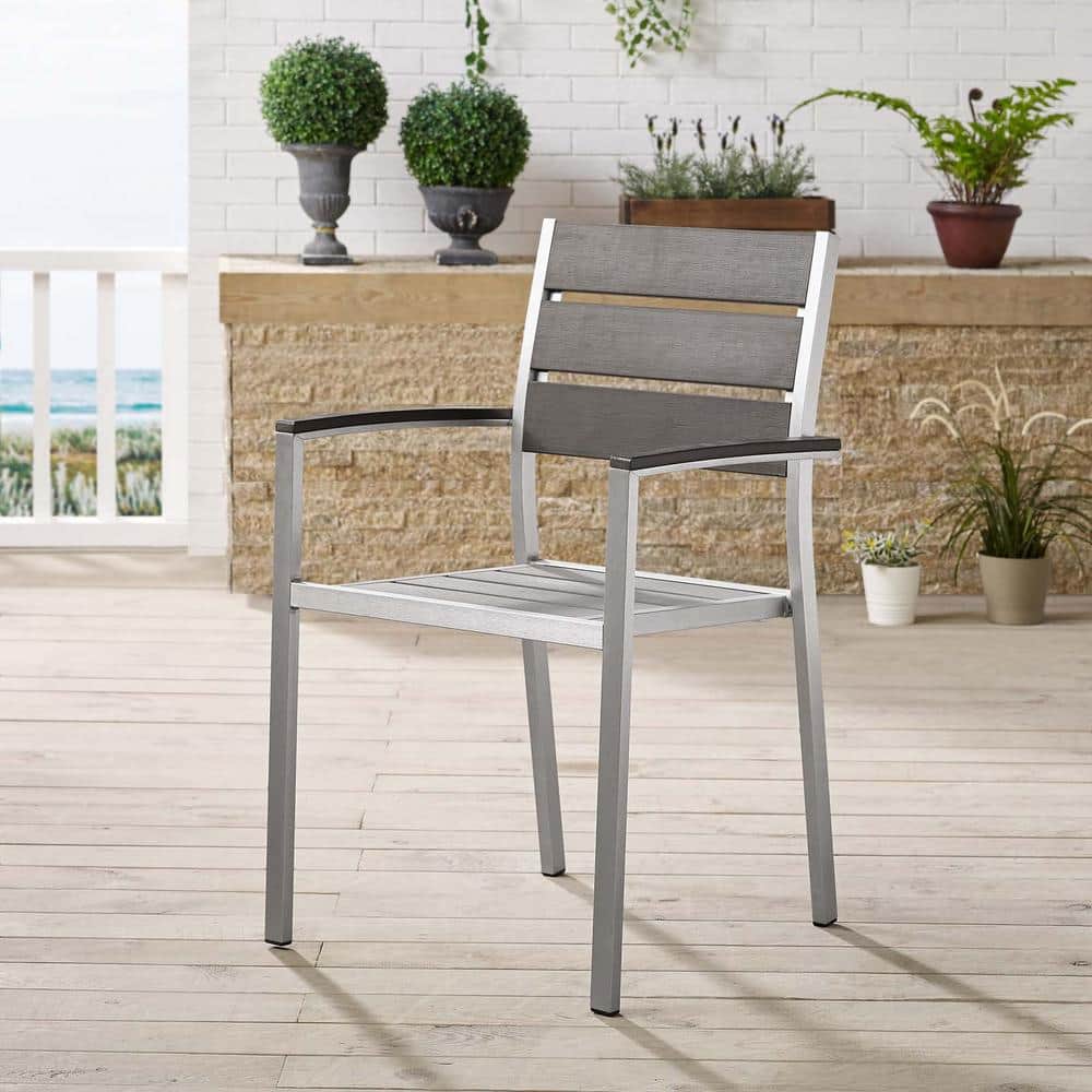 Shore 34.5" Silver and Gray Aluminum Patio Dining Chair