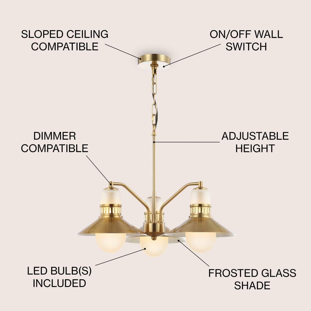 Colin 22" Brass Gold Adjustable Retro LED Chandelier with Crystal Accents