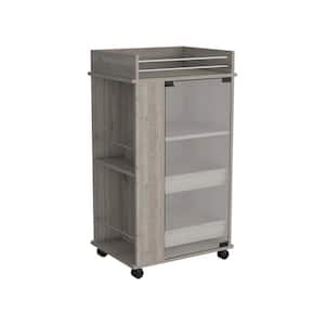 Gray Wood 21.65 in. Kitchen Island with Glass Door, 2-Side Shelves and Casters