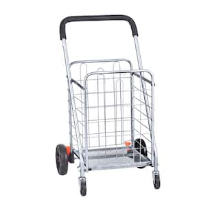 Folding Shopping Cart 66 lbs. Capacity, Heavy Duty Utility Cart with Swivel Wheels, Collapsible Laundry Trolley, Silver