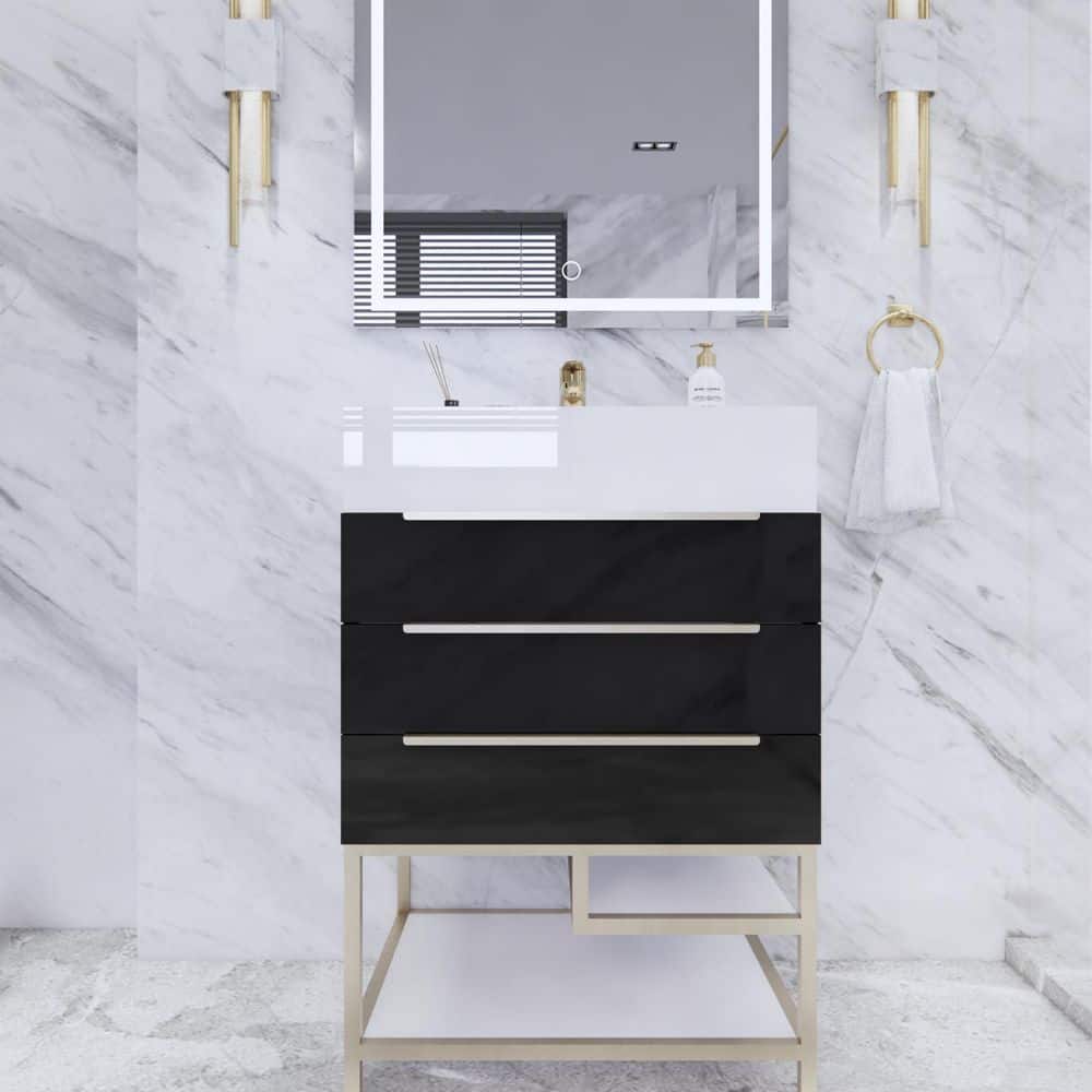 Bethany 24 in. W x 20 in. D x 36 in. H Single Sink Freestanding Bath Vanity in Gloss Black with White Acrylic Top price history on PriceWatchPro