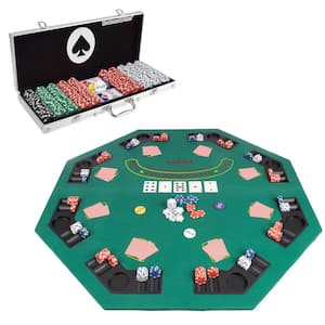48 in. Poker Table Top and 500 Chips Set-Foldable Topper with Space for 8-Players and Poker Chip Set with Case and Cards