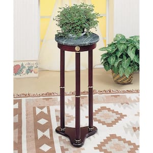 Ideally Classic 30 in. Merlot Brown Round Marble and Rubberwood Plant Stand