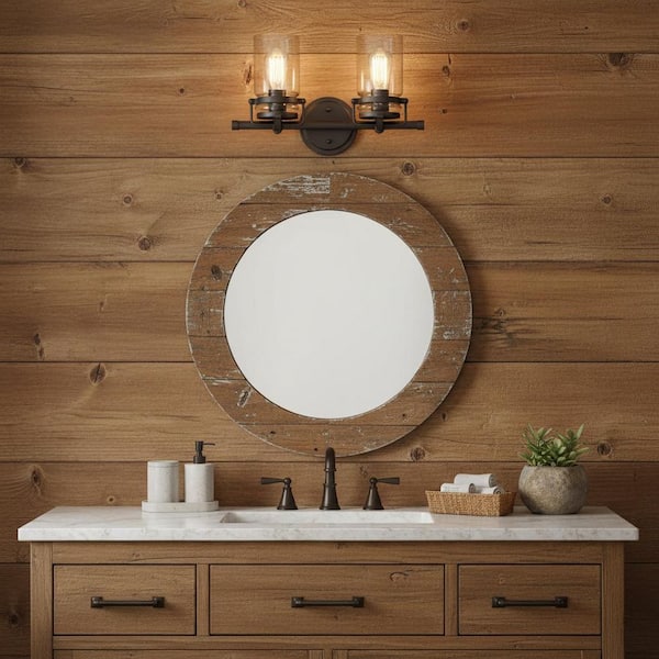 Brinley 15.75 in. 2-Light Olde Bronze Vintage Bathroom Vanity Light with Clear Glass