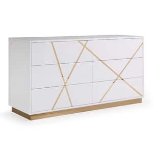66 in. White and Gold Wooden Dresser Without Mirror