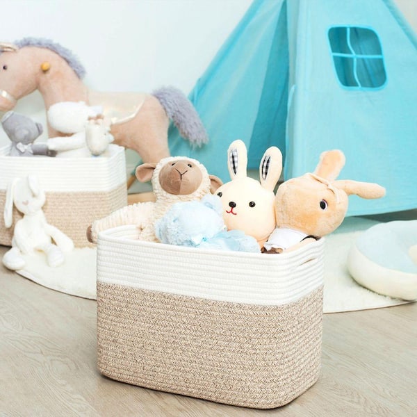 Brown 15 in. x 10 in. Cotton Decorative Basket Set of 3 Z0BG3SWY73