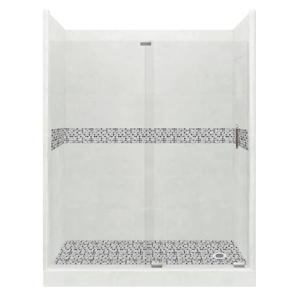 American Bath Factory Del Mar Grand Slider 32 in. x 60 in. x 80 in. Right Drain Alcove Shower Kit in Natural Buff and Chrome Hardware