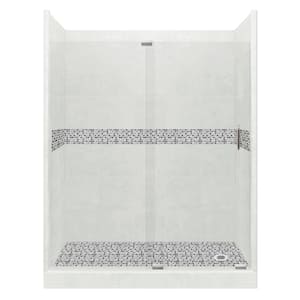 Del Mar Grand Slider 42 in. x 60 in. x 80 in. Right Drain Alcove Shower Kit in Natural Buff and Chrome Hardware