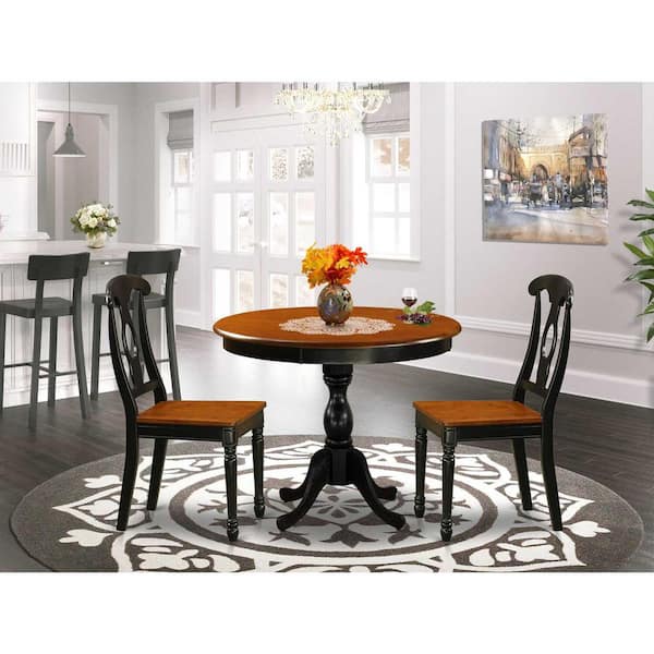 East West Furniture 3-Piece Black and Cherry Finish Solid Wood Top - Dining Room Set - Seats-4