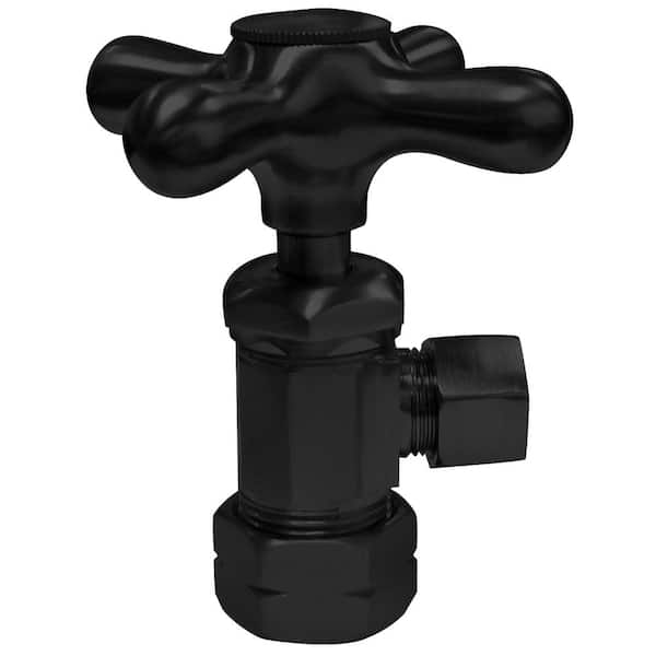 Westbrass Cross Handle Angle Stop Shut Off Valve, 1/2 in. Copper Pipe Inlet with 3/8 in. Compression Outlet, Matte Black