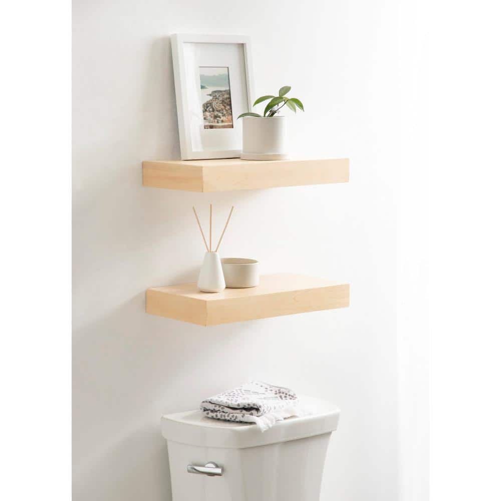 Natural Wood Floating Shelves Set of 2, 18 x 8