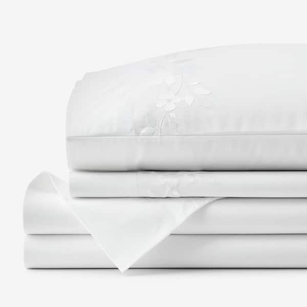 The Company Store Legends Hotel Brighton Embroidered Egyptian White Cotton Percale Queen Sheet Set
