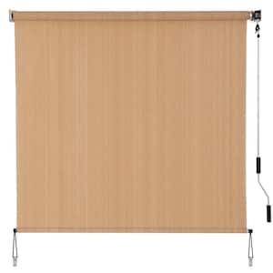 72 in. x 72 in. Cordless Roll Up Shade Shade Cloth with UV Protection Crank Operation for Outside Walnut