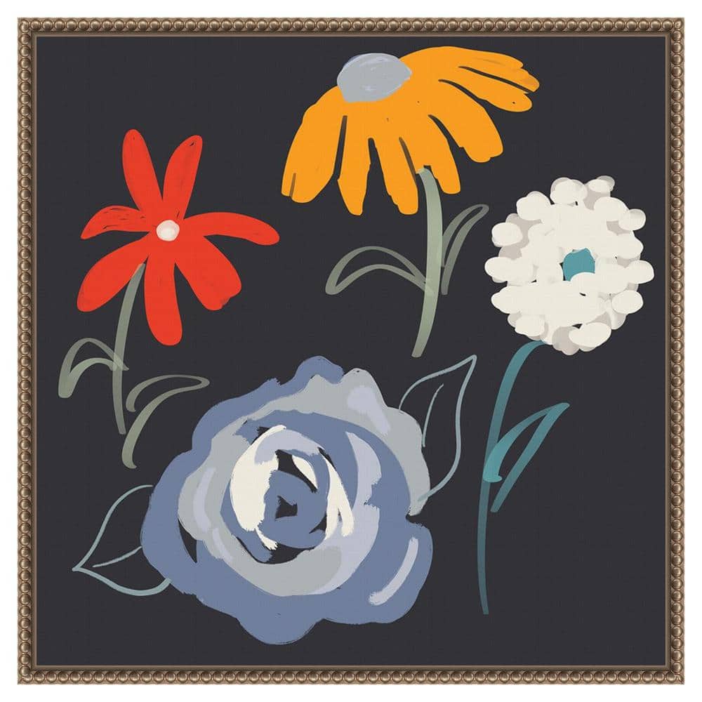 Flowers at Night Abstract Canvas Print with Bronze Frame