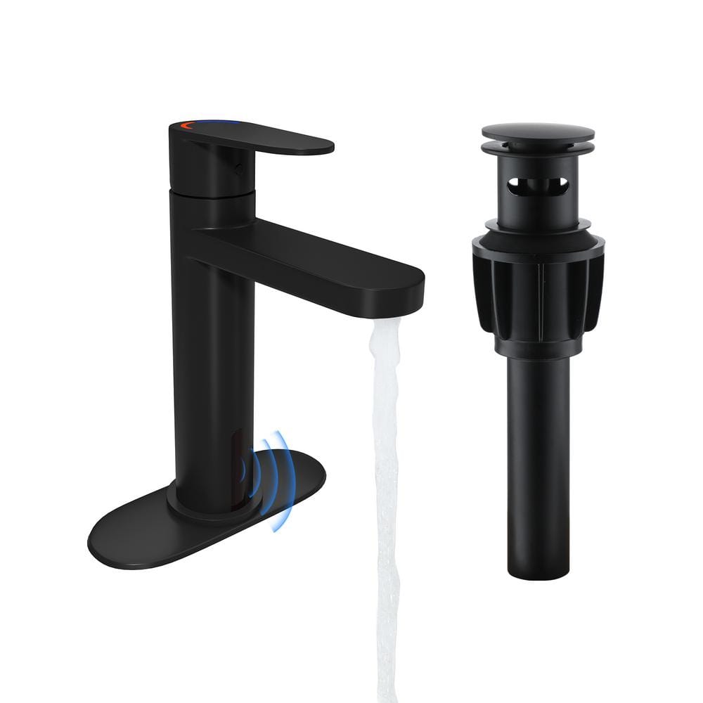 Boyel Living Automatic Sensor Touchless Bathroom Sink Faucet with Pop-up Drain in Matte Black