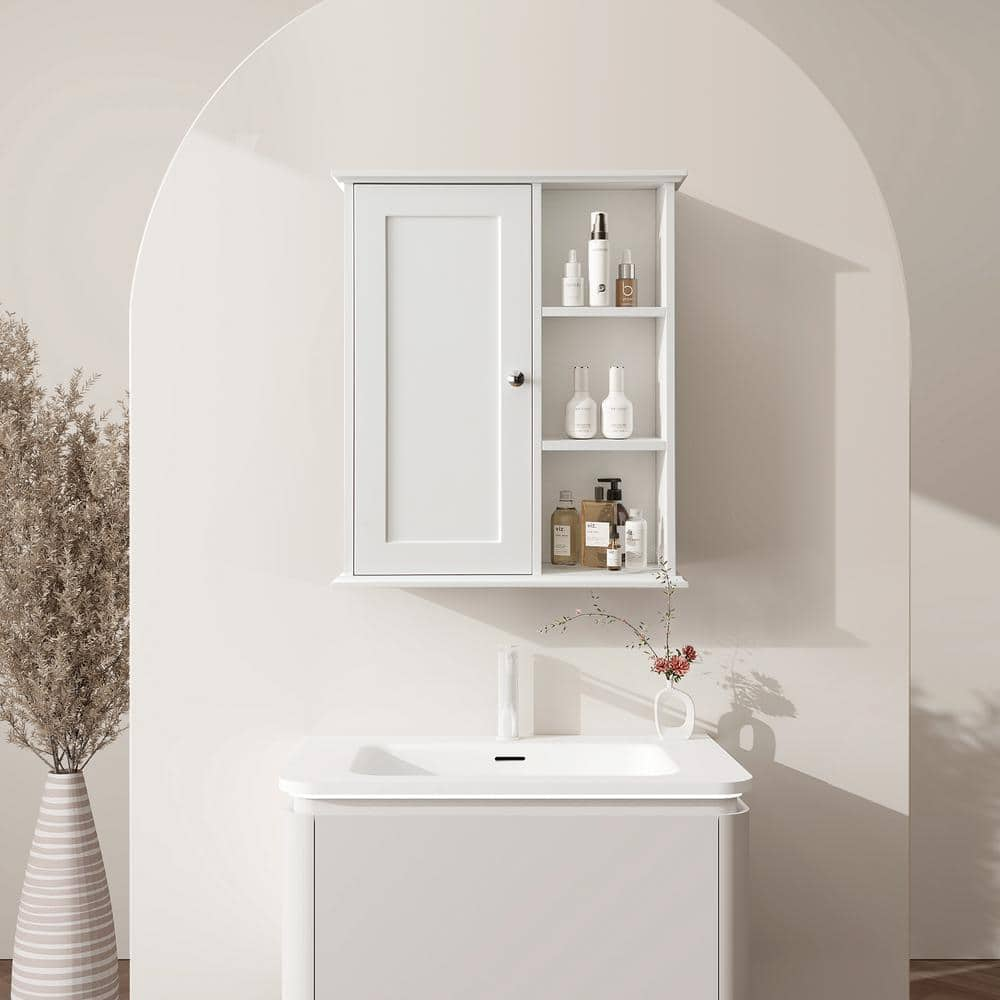 24 in. W x 7 in. D x 28 in. H Bathroom Storage Wall Cabinet in White ...