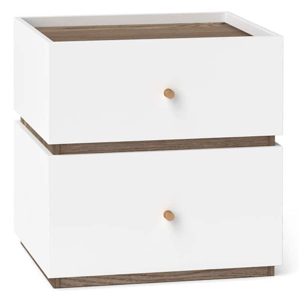 Costway White 2-Drawer 15.5 in. W Nightstand Modern Bedside Table with Storage Raised Edge for Living Room