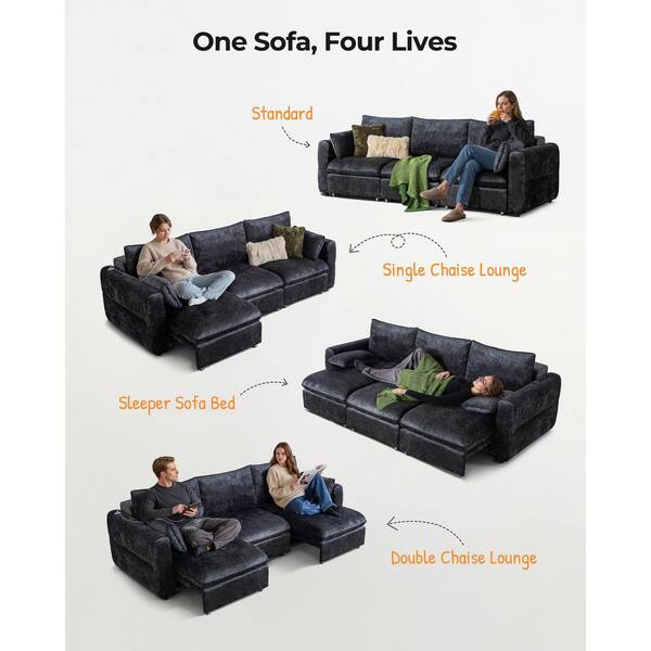 2人掛け・3人掛けソファ 2 seat black sofa bed (double shape) CHIC HOUSE Electric Extendable 103.7 (in. ) Black Sold Wood Frame
