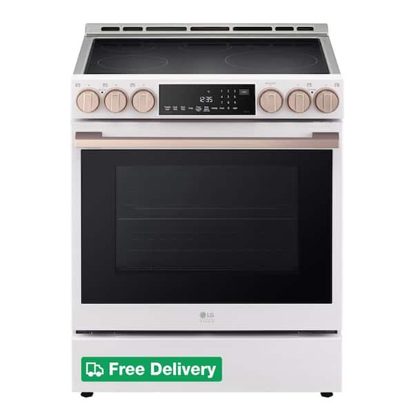 STUDIO 30 in. 6.3 cu. ft. 5-Burner Elements SMART Slide-In Induction Range in Essence White with Air Fry, Energy Star