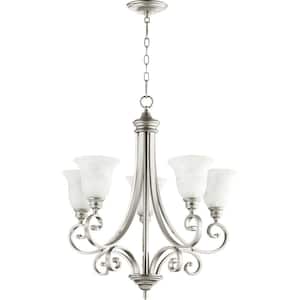 Bryant 5-Light Classic Nickel Chandelier with Faux Alabaster Glass