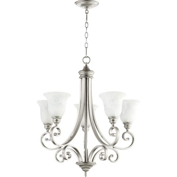 Quorum INTERNATIONAL Bryant 5-Light Classic Nickel Chandelier with Faux Alabaster Glass